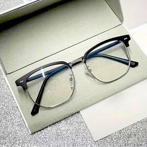 NWT Matte Black Men’s Retro Half-Metal Frame Blue Light Glasses